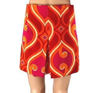 Zara Red Coral Argyle Geometric High Waisted Slit Split Mini Skirt Skort Size S